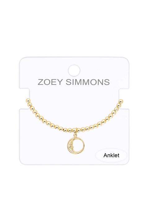 Moon Charm Beaded Anklet - GF