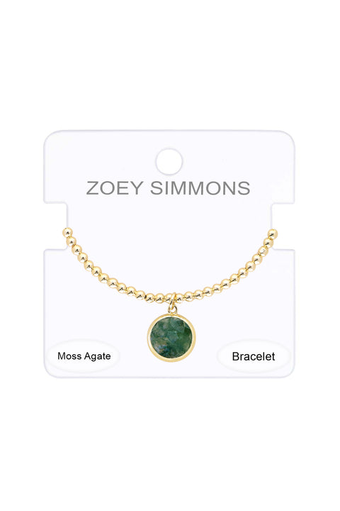 Moss Agate Beaded Charm Bracelet - GF