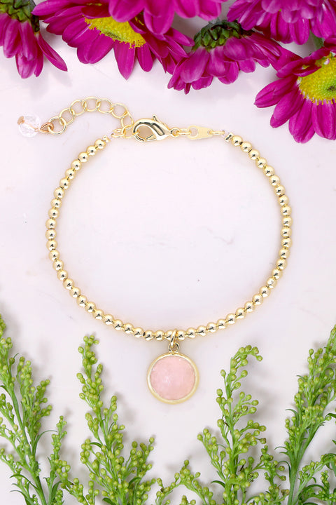 Rose Quartz Beaded Charm Bracelet - GF