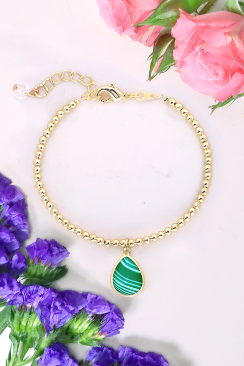 Green Lace Agate Charm Bracelet - GF
