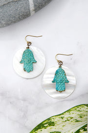 Natural Patina Hamsa & MOP Drop Earrings - BR