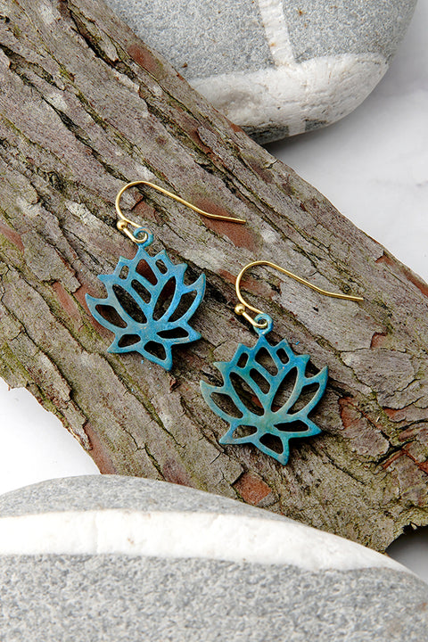 Natural Patina Lotus Drop Earrings - BR