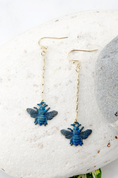 Natural Blue Patina Bumblebee Earrings - BR