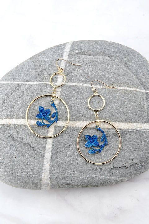 Natural Blue Patina Dogwood Earrings - GF