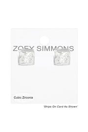 9mm Square CZ Post Earrings - SF