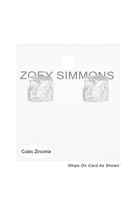 9mm Square CZ Post Earrings - SF