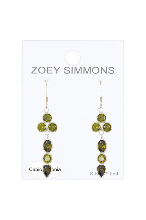 Sterling Silver & Peridot CZ Pendulum Drop Earrings - SS