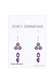 Sterling Silver & Amethyst CZ Pendulum Drop Earrings - SS