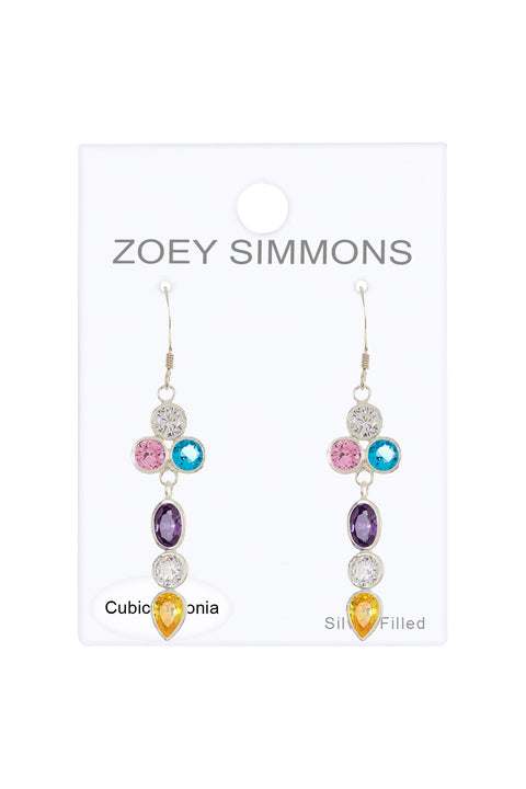 Sterling Silver & Mixed CZ Pendulum Drop Earrings - SS