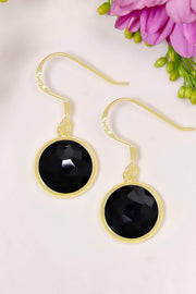 Black Onyx Fancy Cut Round Earrings - GF