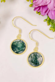 Moss Agate Fancy Cut Round Earrings - GF