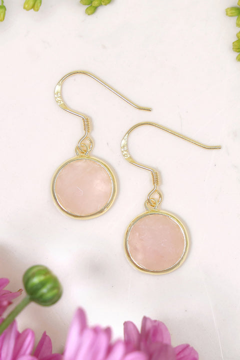 Rose Quartz Fancy Cut Round Earrings - GF