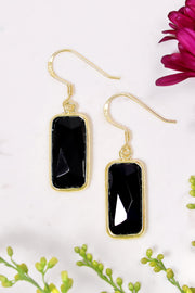 Black Onyx Rectangle Earrings - GF