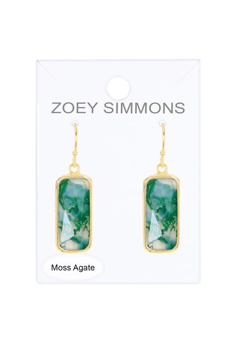 Moss Agate Rectangle Earrings - GF