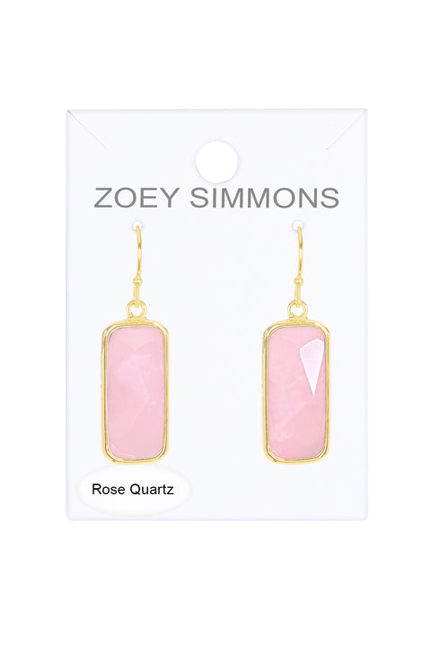 Rose Quartz Rectangle Earrings - GF