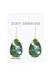 Moss Agate Pear Cut Earrings - GF