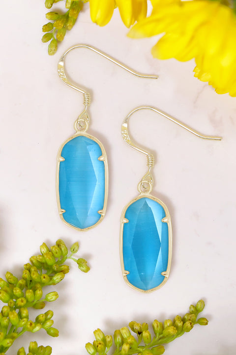 Blue Cat's Eye Drop Earrings - GF