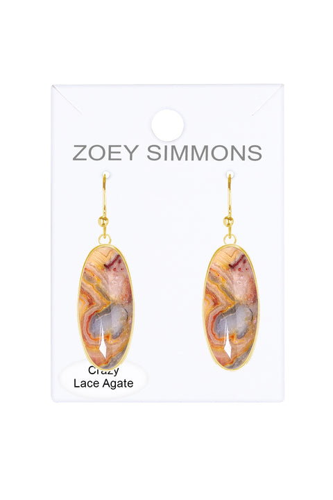 Crazy Lace Agate Oval Drop Earrings - GF