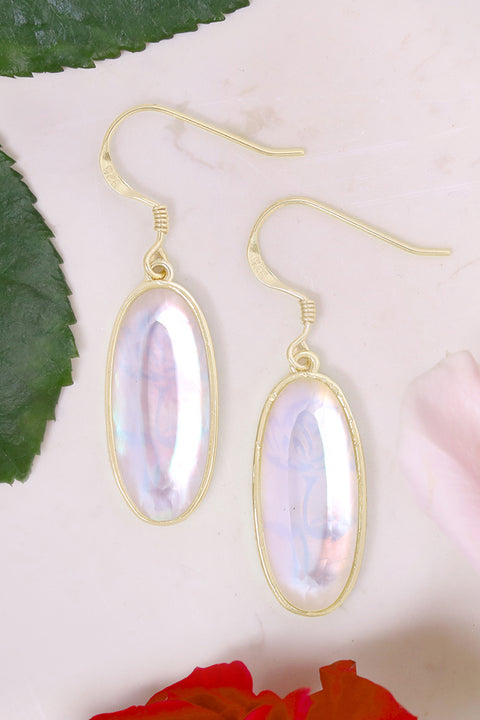 Mother Of Pearl Quartz Oval Drop Earrings - GF