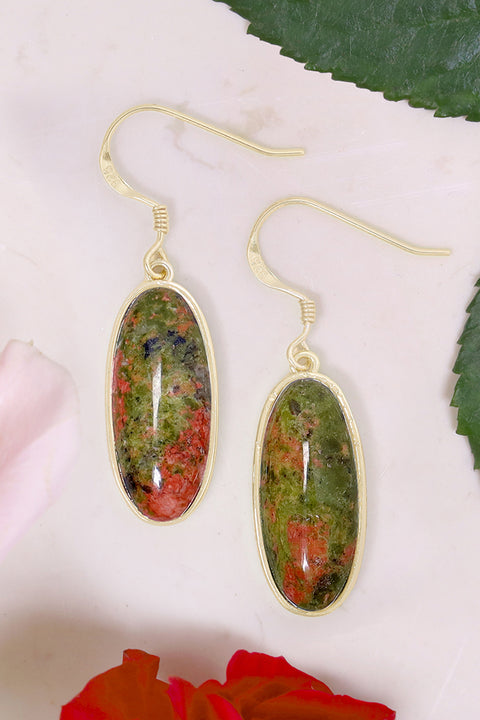 Unakite Oval Drop Earrings - GF