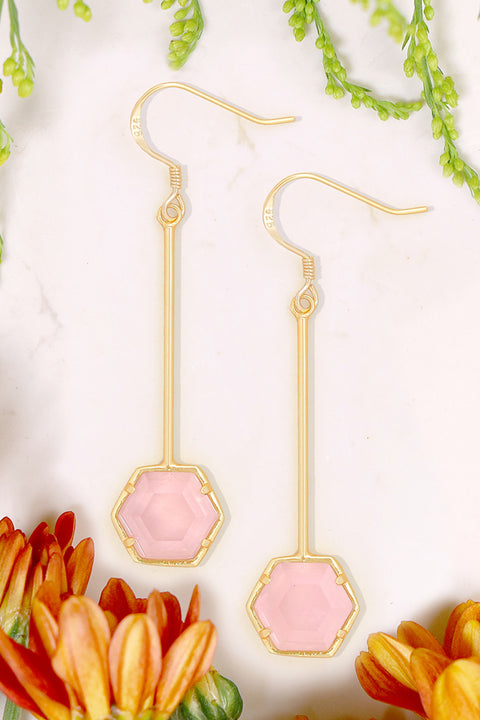 Rose Quartz Pendulum Drop Earrings - GF