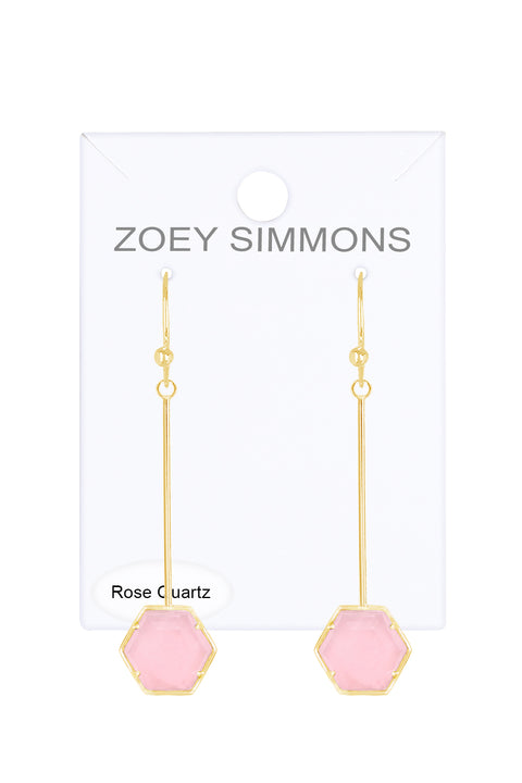 Rose Quartz Pendulum Drop Earrings - GF