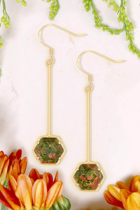 Unakite Pendulum Drop Earrings - GF