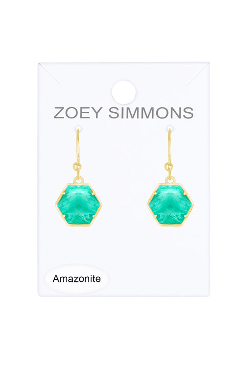 Amazonite Hexagon Drop Earrings - GF