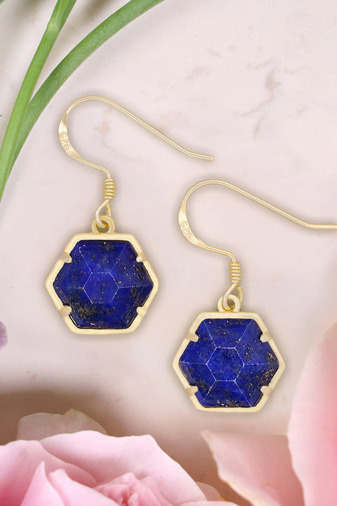 Lapis Hexagon Drop Earrings - GF