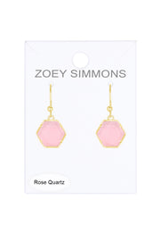 Rose Quartz Hexagon Drop Earrings - GF