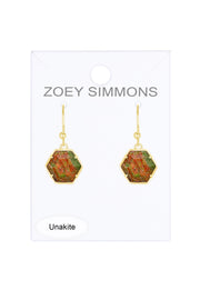 Unakite Hexagon Drop Earrings - GF