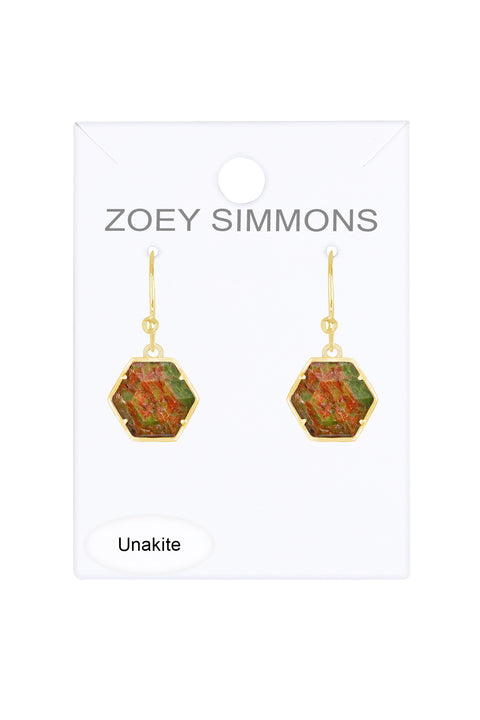 Unakite Hexagon Drop Earrings - GF