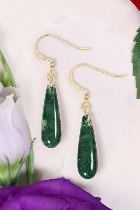 14k Vermeil & Moss Agate Drop Earrings - VM