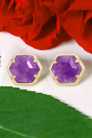 Amethyst Hexagon Post Earrings - GF