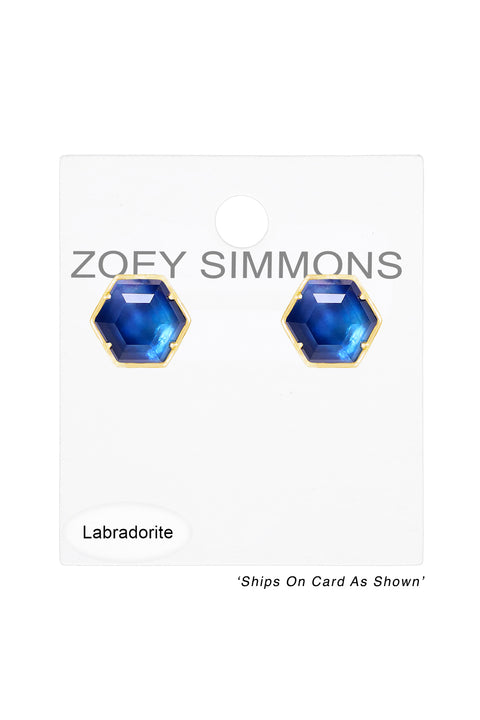 Labradorite Doublet Hexagon Post Earrings - GF