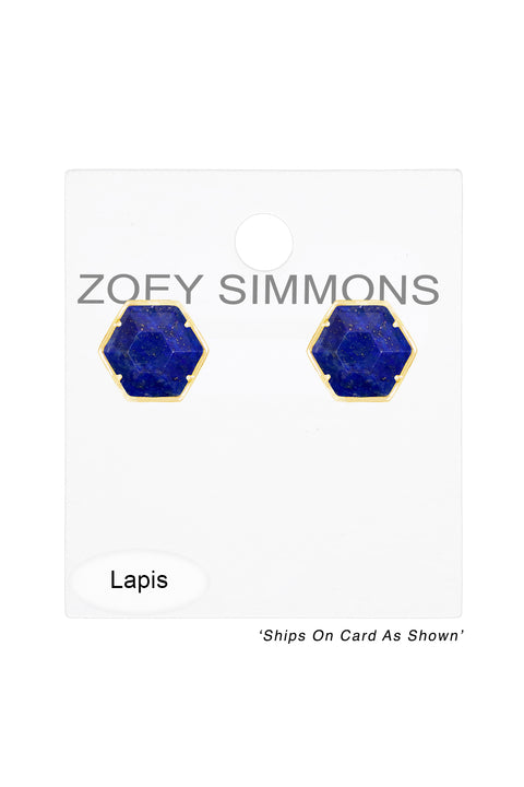 Lapis Hexagon Post Earrings - GF