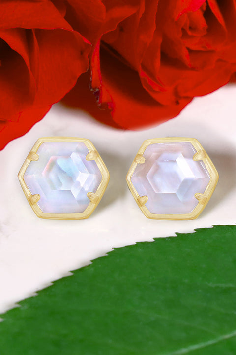 Mother Of Pearl Hexagon Post Earrings - GF