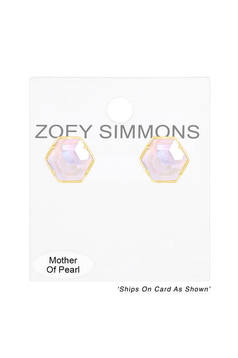 Mother Of Pearl Hexagon Post Earrings - GF