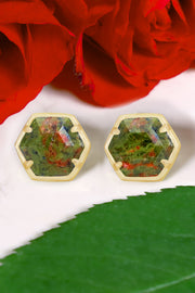 Unakite Hexagon Post Earrings - GF