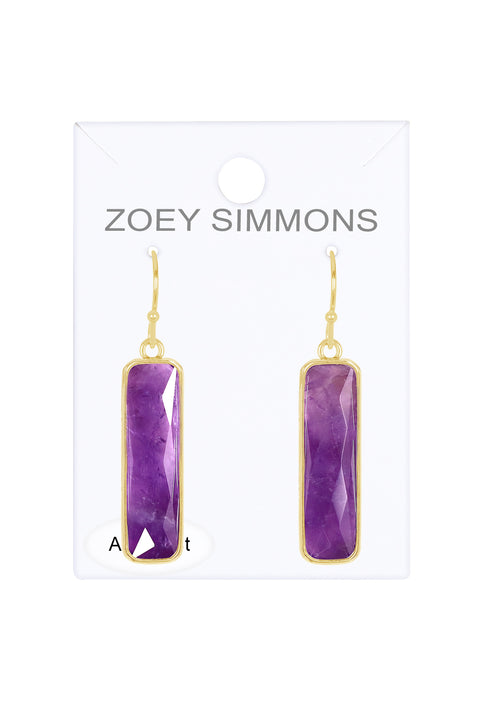 Amethyst Rectangle Drop Earrings - GF