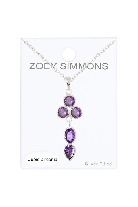 Sterling Silver & Amethyst CZ Pendulum Pendant Necklace - SS