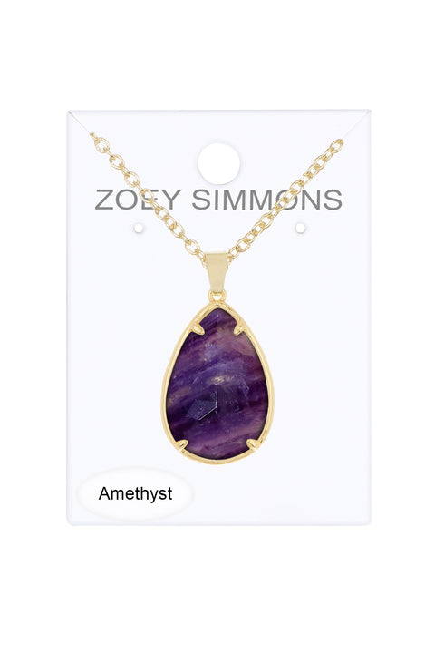 Amethyst Pear Cut Pendant Necklace - GF