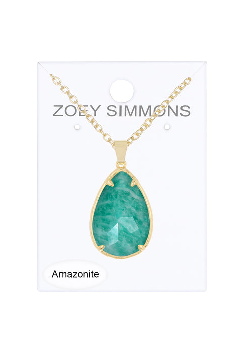 Amazonite Pear Cut Pendant Necklace - GF