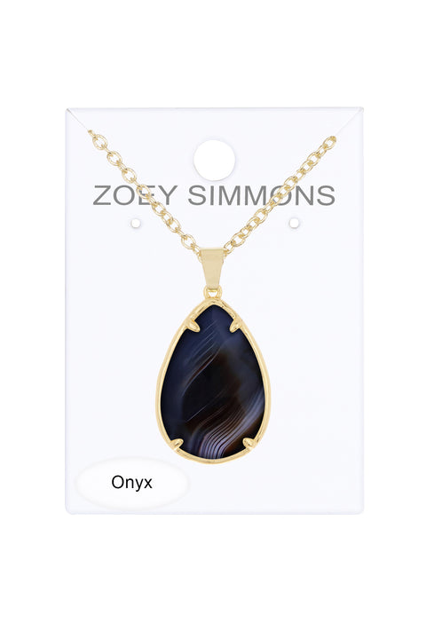 Black Onyx Pear Cut Pendant Necklace - GF