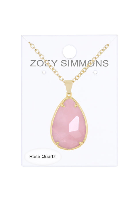 Rose Quartz Pear Cut Pendant Necklace - GF