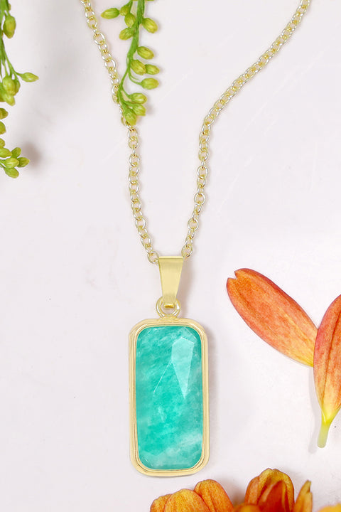 Amazonite Rectangle Pendant Necklace - GF