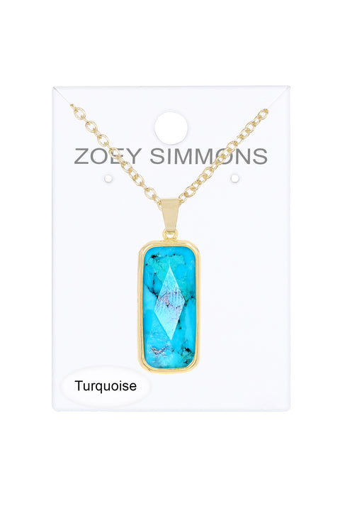 Turquoise Rectangle Pendant Necklace - GF