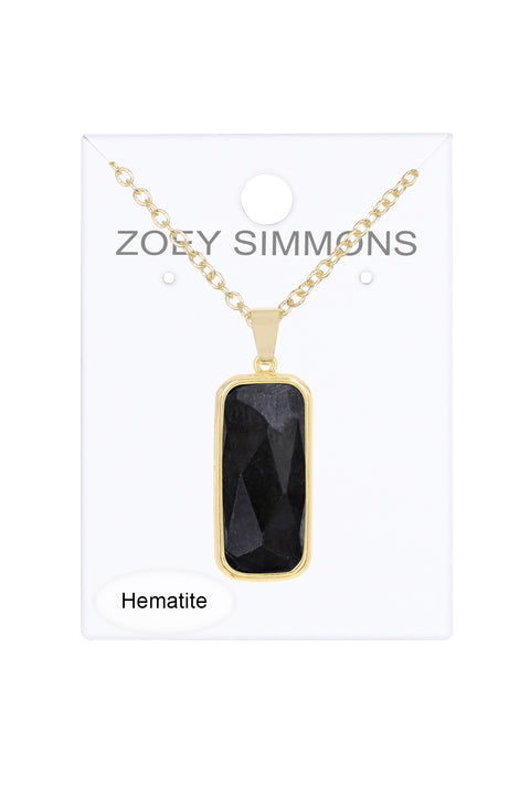 Hematite Rectangle Pendant Necklace - GF