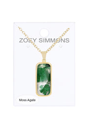 Moss Agate Rectangle Pendant Necklace - GF