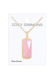 Rose Quartz Rectangle Pendant Necklace - GF